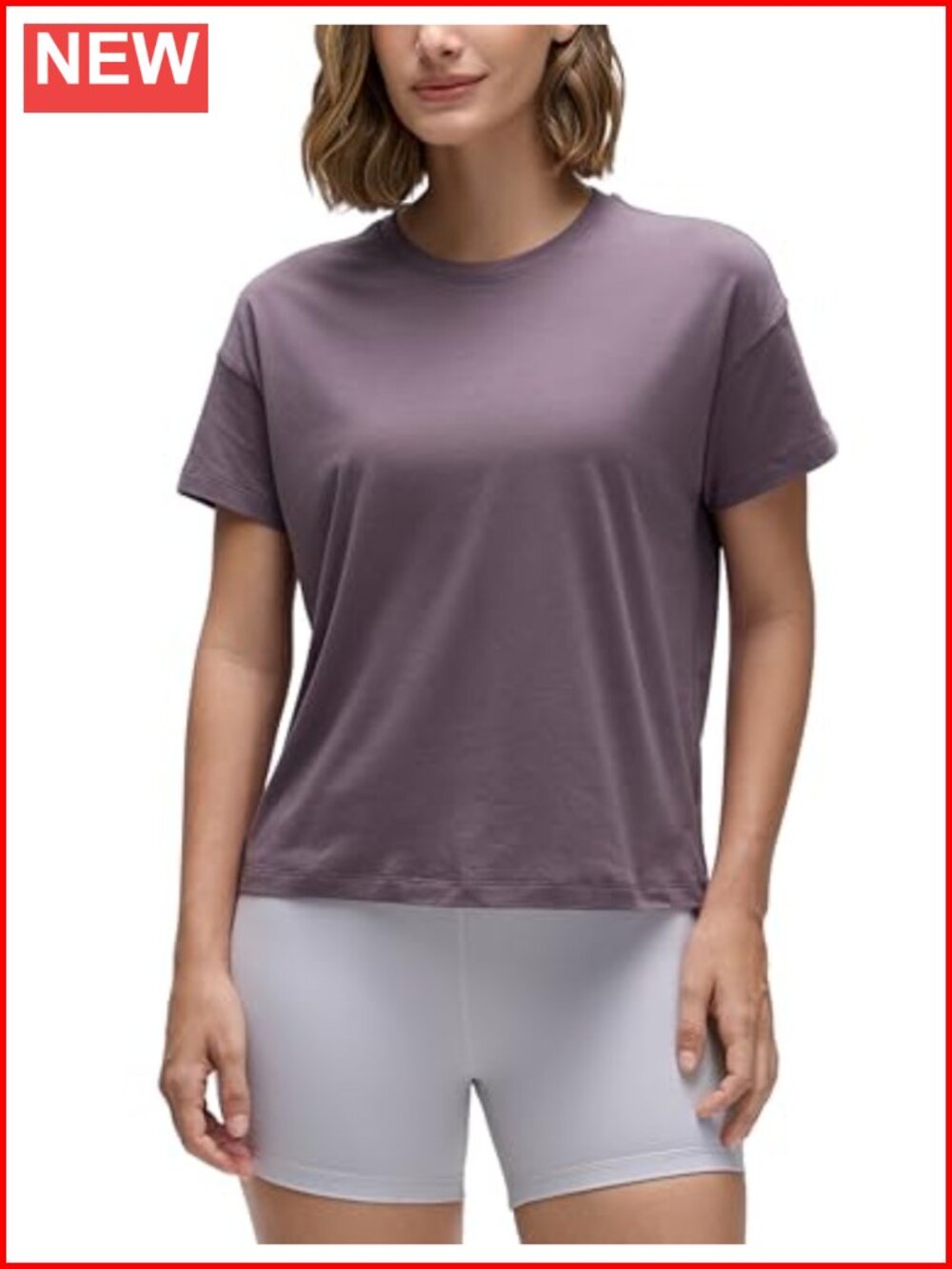 Pima Cotton Crewneck Hip Length Tee Relaxed Fit Short Sleeve